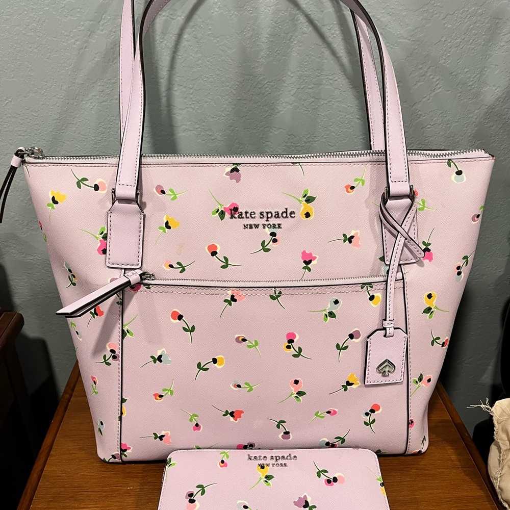 Kate Spade Light Purple Floral Tote and Wallet